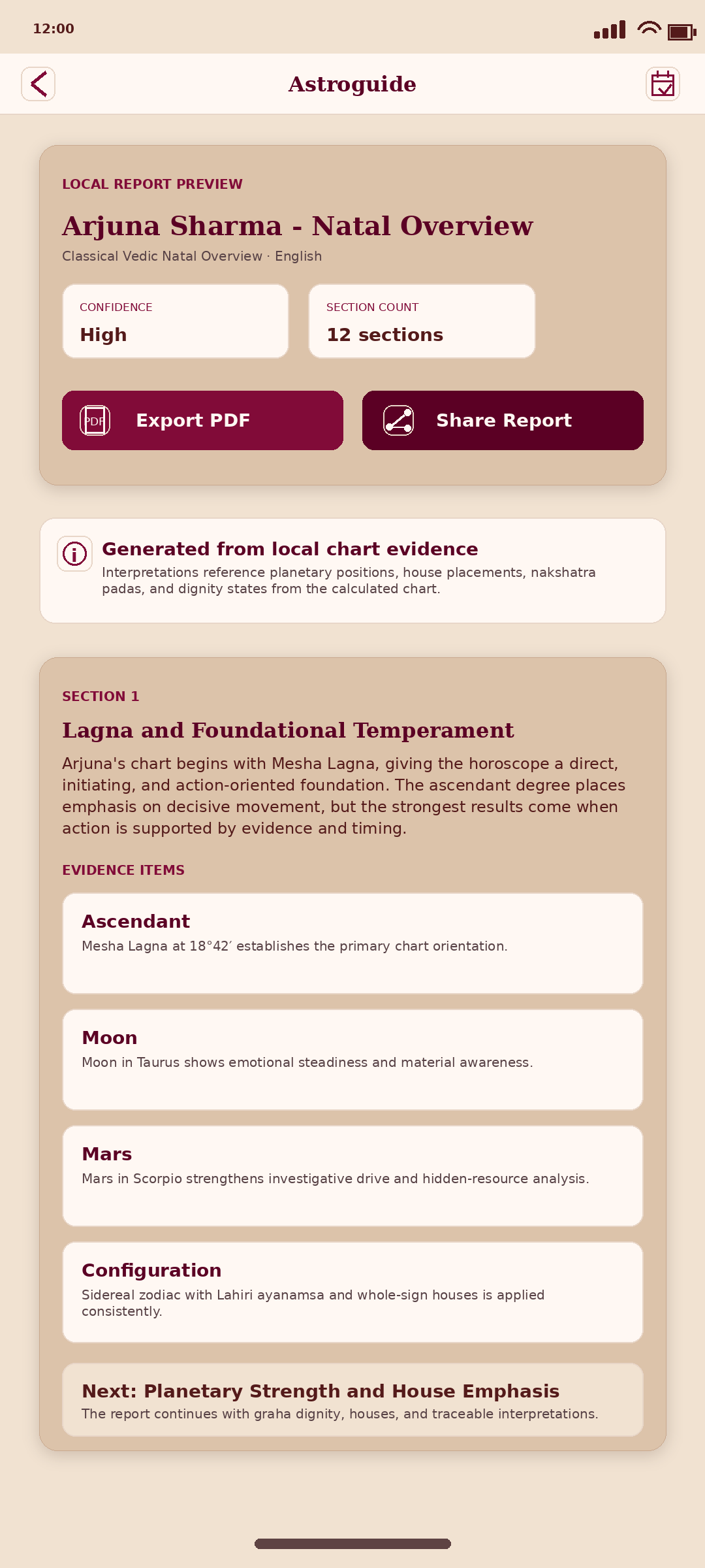 Astroguide report preview screen
