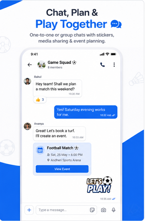 SportBuddy chat plan and play screen