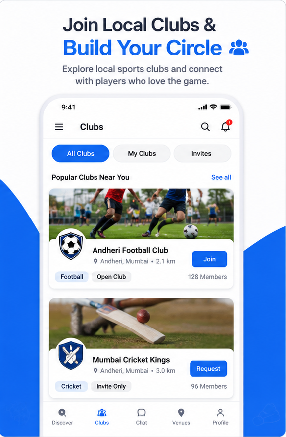 SportBuddy clubs discovery screen